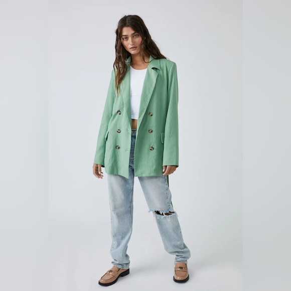 Free People Olivia Linen Blend Oversized Blazer Jacket in Pistachio Green Small - Picture 12 of 13